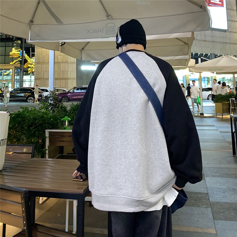 港风夜景字母图案印花拼接撞色圆领卫衣A247-WY813P48控68,男装卫衣,电商A247