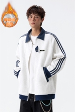 新款三条杠拼接银狐绒500g重磅华棉卫衣男W50891J加绒-特P55控108，男装卫衣，电商A001