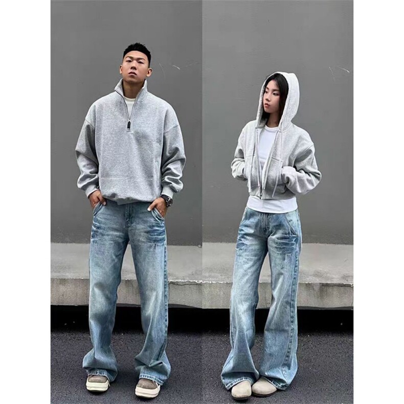 K1109-p38网络图）现货牛仔裤扎花无弹阔腿直筒裤老爹裤长裤，男装牛仔裤，星座103A-1