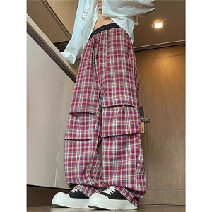 加绒加厚冬款男女休闲裤保暖格子褶皱宽松长裤HK6 P40加绒P50图片