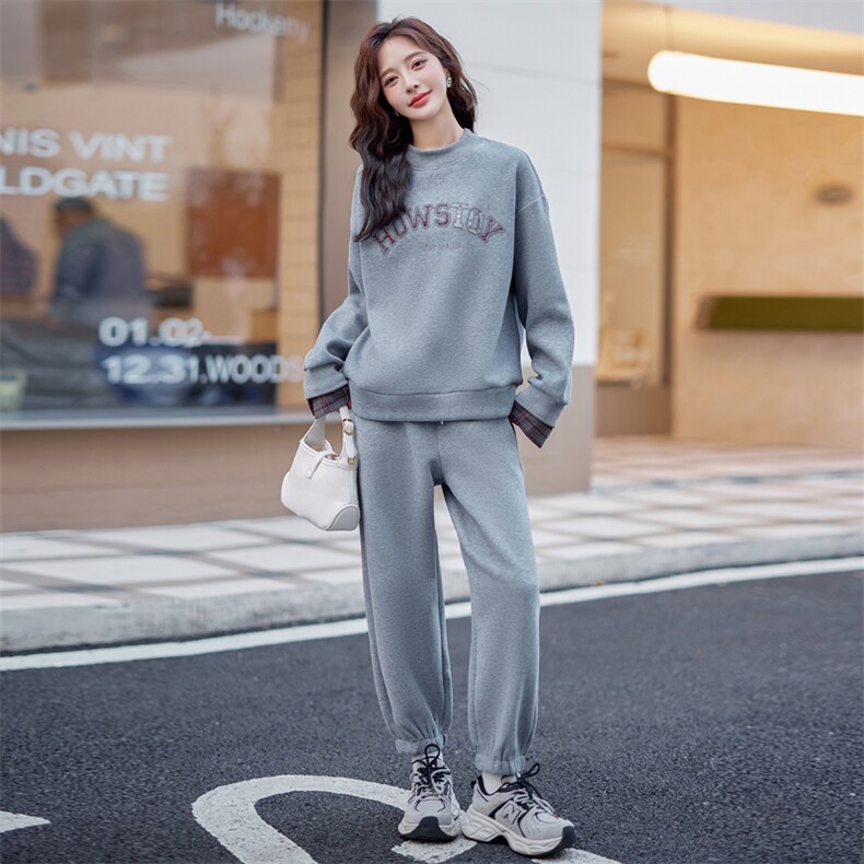 加厚空气棉套装女2025年新款亮片宽松休闲卫衣宽松直筒卫裤两件套,女装卫衣/绒衫,梦懿尔