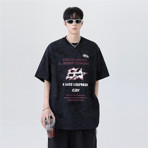 美式百搭圆领五分袖半袖T恤欧美印花短袖男T709-p28