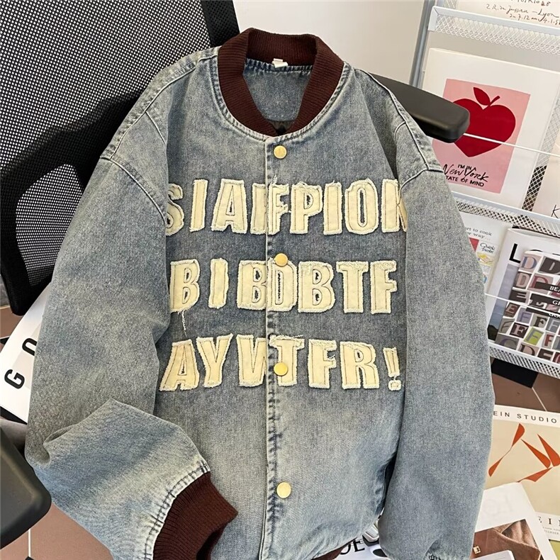 春秋季美式复古学院风重工水洗字母贴布棒球服男女夹克N3355/P71,男装夹克,星座506B