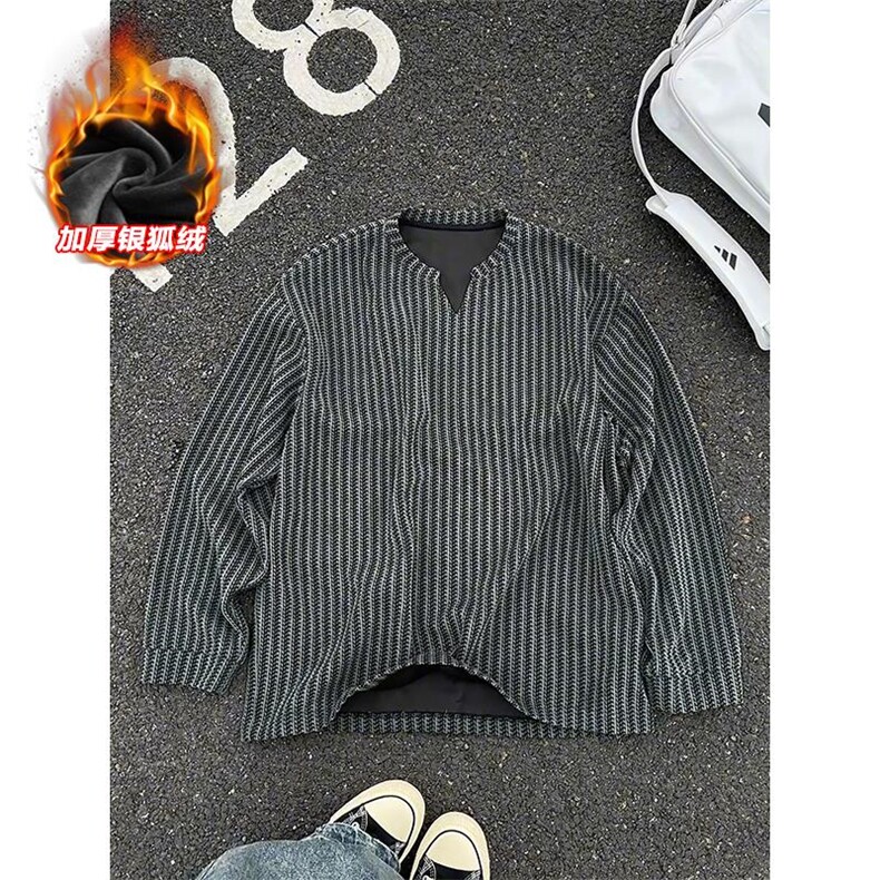 雪尼尔鱼骨纹450g重磅潮流加厚银狐绒T恤男T24536J加绒-特P30控58图片