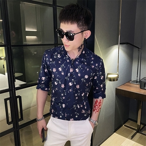 312A-101-P55 新款社会小伙中袖衬衫韩版潮流男士五分袖衬衣B图片