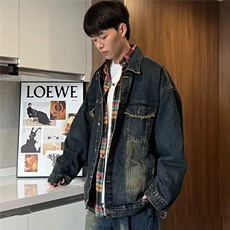 W016-P54黑色牛仔外套男春秋男生短款高级感痞帅牛仔衣潮，男装工装外套，电商B323A