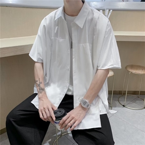 2023夏日系前下摆开叉不规则设计感小众衬衫短袖衬衣 W3361-P32图片
