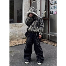 美式水洗迷彩毛领连帽夹克棉服冬季加厚座山雕外套男女MF2219，男装夹克，星座1116A（原606A-3）