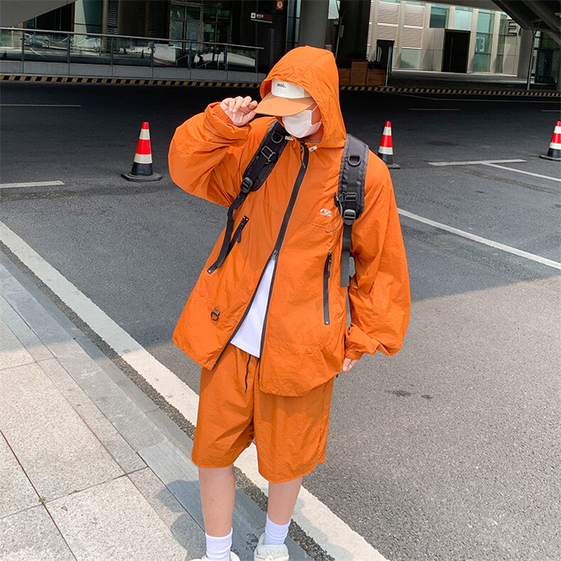 夏季薄款户外防晒衣套装男山系机能风宽松休闲百搭连帽运动两件套，男装防晒衣，星座410-6（原星座1304-1）