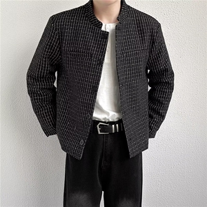 立领西装单排扣西服千鸟格小香风中山装外套有垫肩JK0183 P55图片