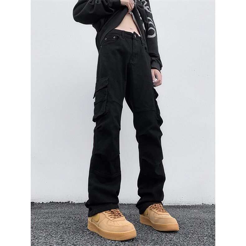 B221美式ins高街暗黑拼接弹力工装牛仔裤LK24163-P75控98,男装牛仔裤,电商B221