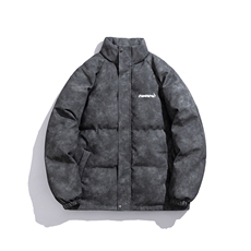 白底立领PU皮复古做旧印花字母图案设计棉衣男MY77719P130控178，男装棉衣，星座227-7