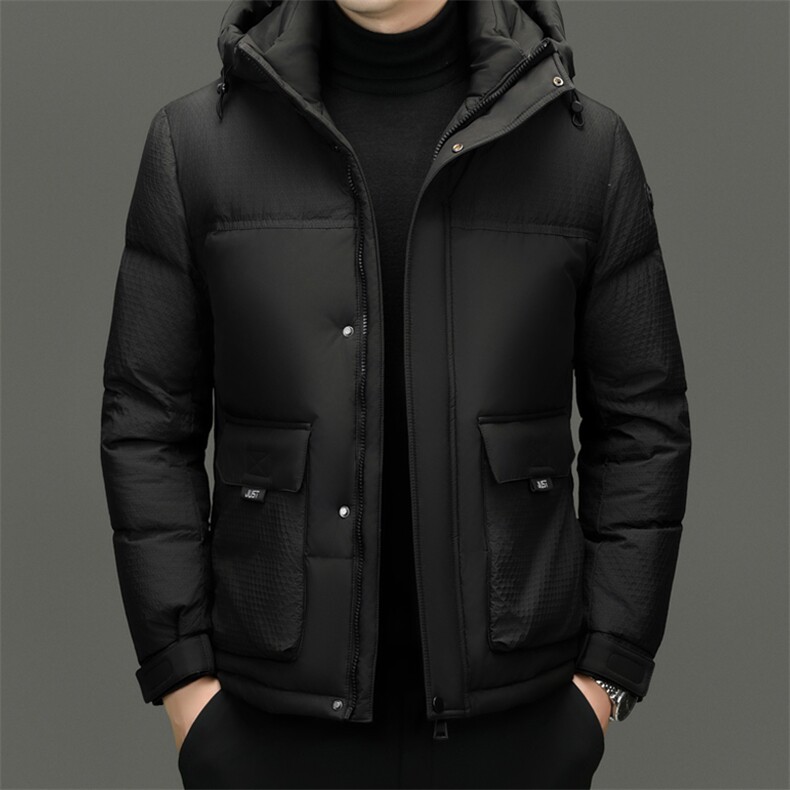 冬季白鸭绒连帽羽绒服休闲男士短款高品质时尚户外保暖防寒男外套，男装羽绒服，钱塘6003（原4033）