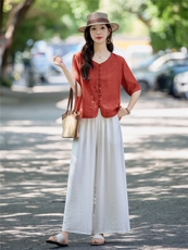 新中式国风套装女2025夏新款巨好看的高级感大方得体阔腿裤两件套，女装套装/套裙，魅影