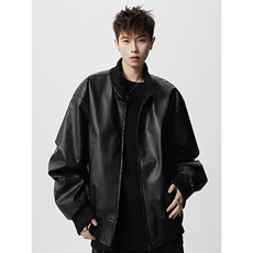 XZ518-1-MG388特P80美式短宽皮夹克男款cleanfit廓形立领外套男，男装夹克，星座518-1（原A432-1）