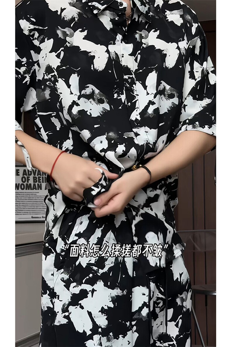 泼墨扎染短裤男短袖衬衫男套装男M-5XL大码TZ78715P50控98模特图,男装牛仔裤,星座226-1