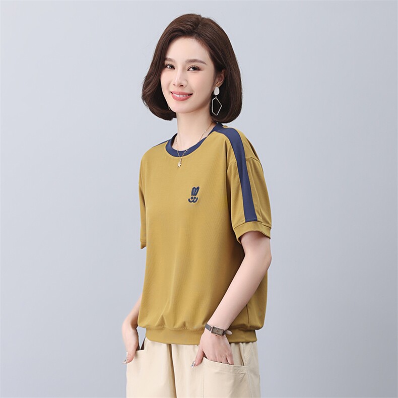 妈妈夏装运动服洋气中年夏季休闲大码中老年短袖t恤女,女装T恤,独衣靓
