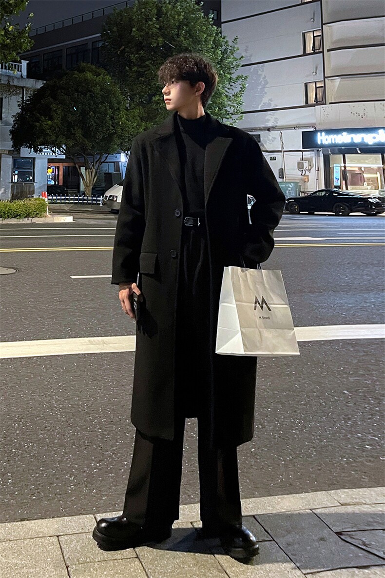 秋冬毛呢大衣男潮ins韩版宽松风衣中长款外套MN8693/P100加棉P110,男装风衣,电商B316