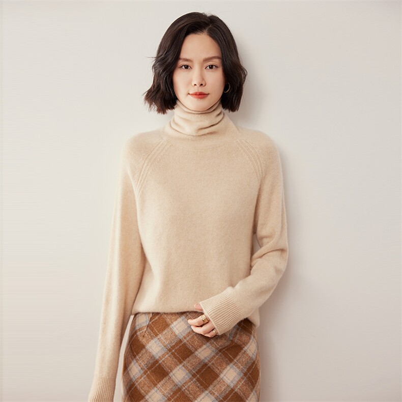 女秋冬新款宽松长袖堆堆领打底针织衫短款35%羊绒衫厚,女装羊绒衫,缇曼羊绒