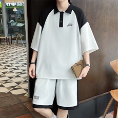 夏季美式POLO衫运动套装男款宽松休闲短裤短袖两件套，男装牛仔裤，星座410-7