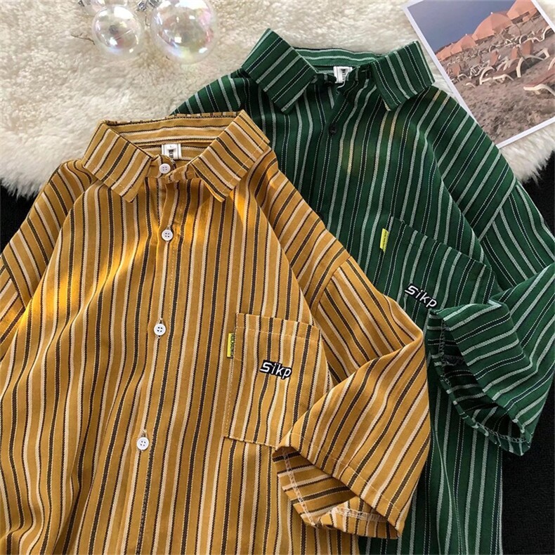 条纹港风衬衫男夏季短袖外套设计感小众衬衣ins休闲上衣CS527-P35图片