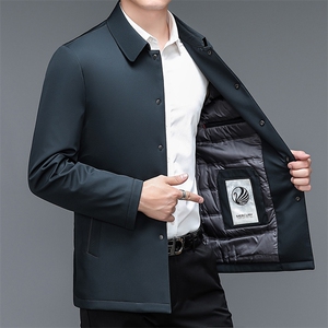 2023新款男士翻领纯色休闲羽绒服冬季中年加厚保暖爸爸装外套图片