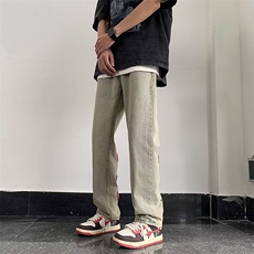 牛仔裤男士春秋季裤子美式复古直筒男款春装长裤毛巾绣小众设计感，男装牛仔裤，星座1013