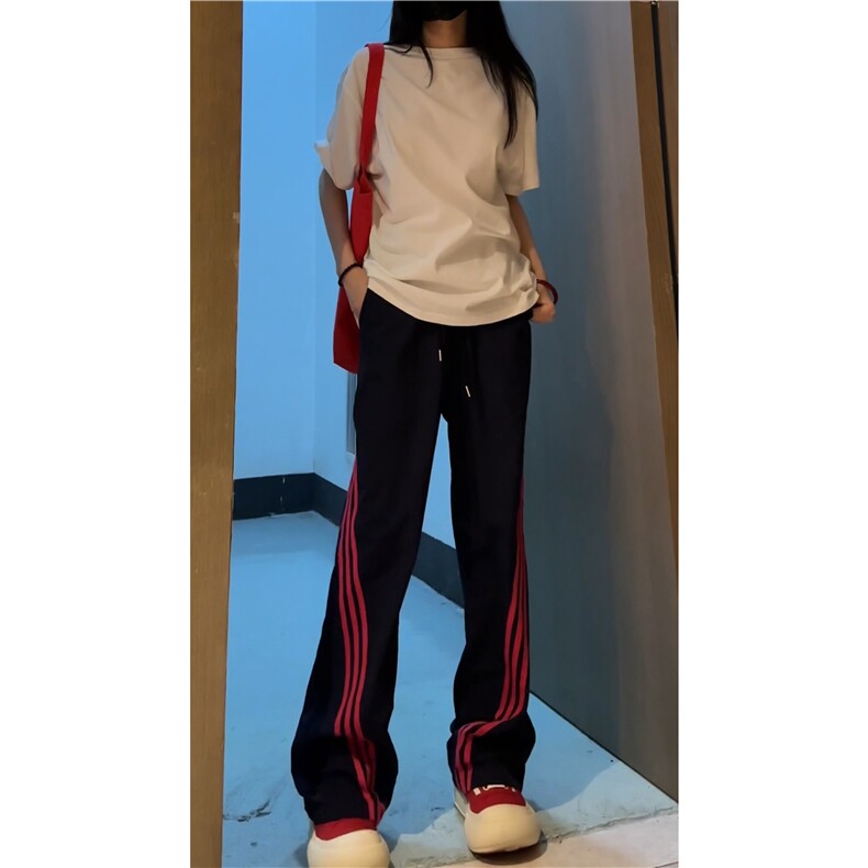 2025夏秋新款美式运动斜杠条纹宽松冰丝裤B315-K24240-特p30控58,男装休闲裤,电商B315