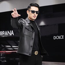XC2109新款2021真皮机车头层牛皮修身皮夹克男士外套皮衣翻领P580图片