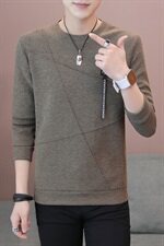 冬季加厚保暖长袖卫衣男外贸打底衫羽毛带圆领套头卡其735加绒，男装卫衣，星座1207