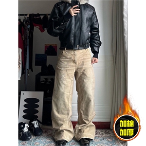 现货冬季美式潮牌痞帅PU皮机车服棉衣毛毛绒狼王座山雕皮棉服图片