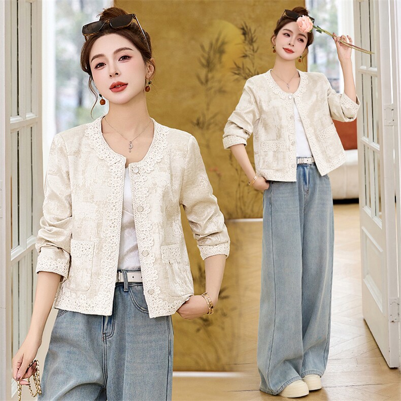 新中式国风洋气百搭小香风短款蕾丝上衣女2025开春新款小个子外套，女装短外套，布芭啦