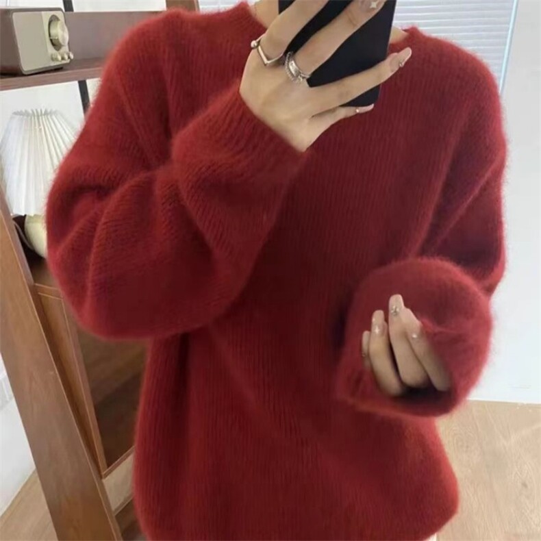 毛衣女洋气针织衫秋冬季宽松纯色简约打底衫,针织衫/毛衣,锦瑟羊绒