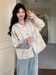 新中式国风提花外套女2025春季新款设计感小众复古宽松短款上衣潮图片