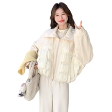 米白色设计感拼接羽绒服女2025冬季新款韩系洋气保暖90白鸭绒外套，女装羽绒服，2C176