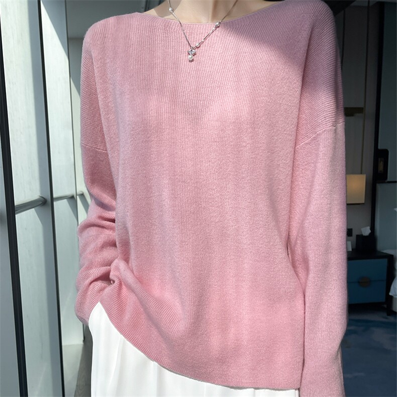 2024秋季新款长袖短款落肩一字领羊绒衫，女装羊绒衫，戎美山