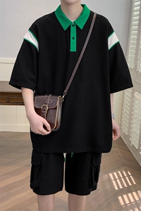 夏装简约百搭T恤套装男女2023学生撞色短袖Polo衫 6629-P65控价88图片