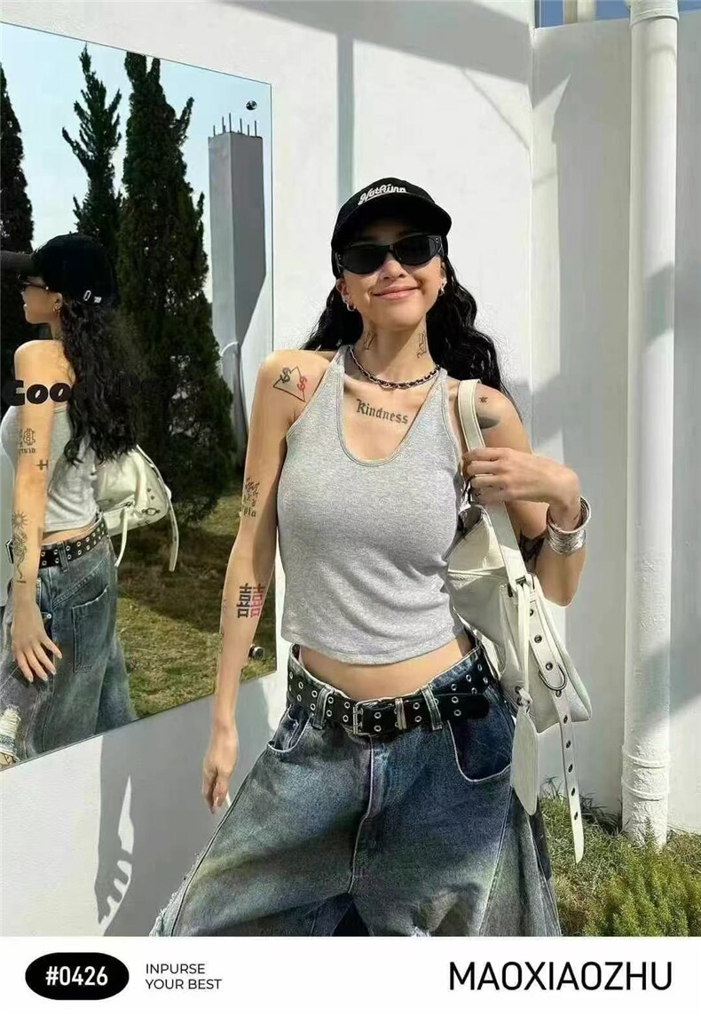 时尚潮流夏季新款女士简约百搭纯色背心，女装背心吊带，斯尔特羊绒