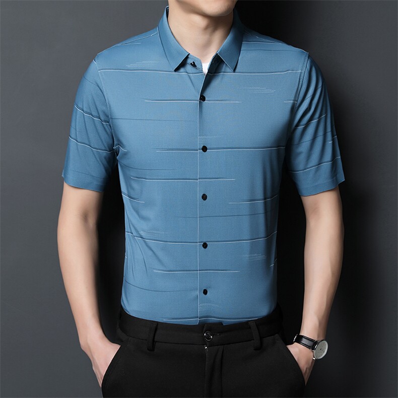 夏季印花半袖衬衫男士短袖T恤时尚上衣翻领t恤带扣上衫潮流P55,男装T恤,钱塘6003A(原)4033A