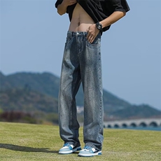 牛仔裤男韩版潮流高街帅直筒2024夏季新款ins宽松长裤RK1646-P43，男装牛仔裤，星座412-3
