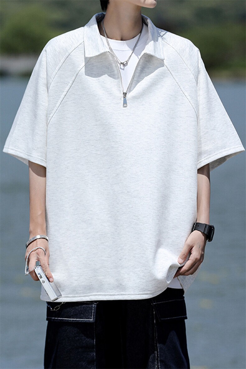 8XL-M半拉链t恤短袖POLO衫男款夏季美式翻领宽松大码半袖DT008P45,男装T恤,电商B312