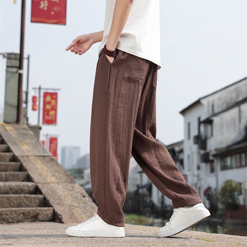 春夏新款帅气阔腿直筒裤风棉麻休闲裤男K2506-P70,男装休闲裤,电商A008