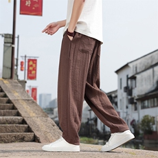 春夏新款帅气阔腿直筒裤风棉麻休闲裤男K2506-P70，男装休闲裤，电商A008