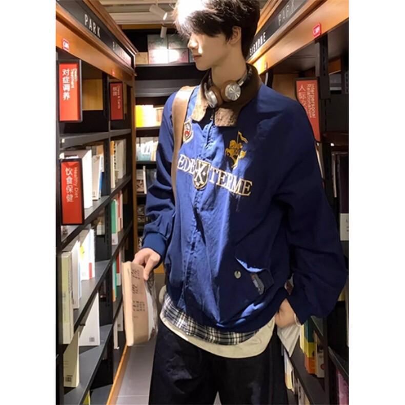春秋季韩版时髦复古学院刺绣短款夹克男士宽松撞色外套潮JK963,男装夹克,星座1116A（原606A-3）