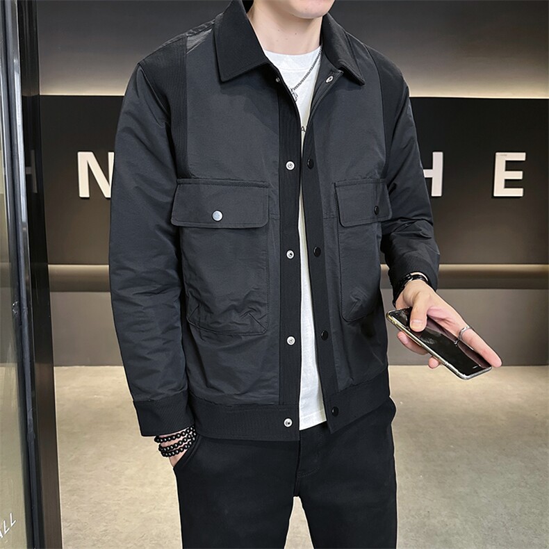 加棉加厚夹克外套男2025新款秋冬季拼接潮牌A313-89601-P145,男装夹克,电商A313