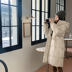 白色中长款90白鸭绒羽绒服女冬季2025新款小个子韩系宽松加厚外套，女装棉衣/棉服，冬木谷雨