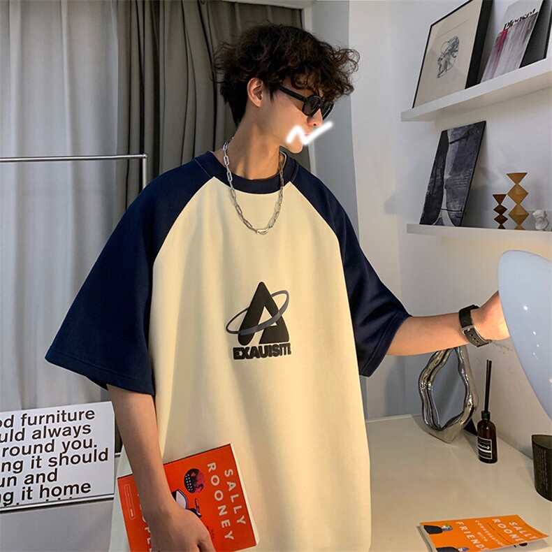 2025夏季新款三角几何字母印花百搭中性风短袖T恤T935/P35控49,男装T恤,电商A148