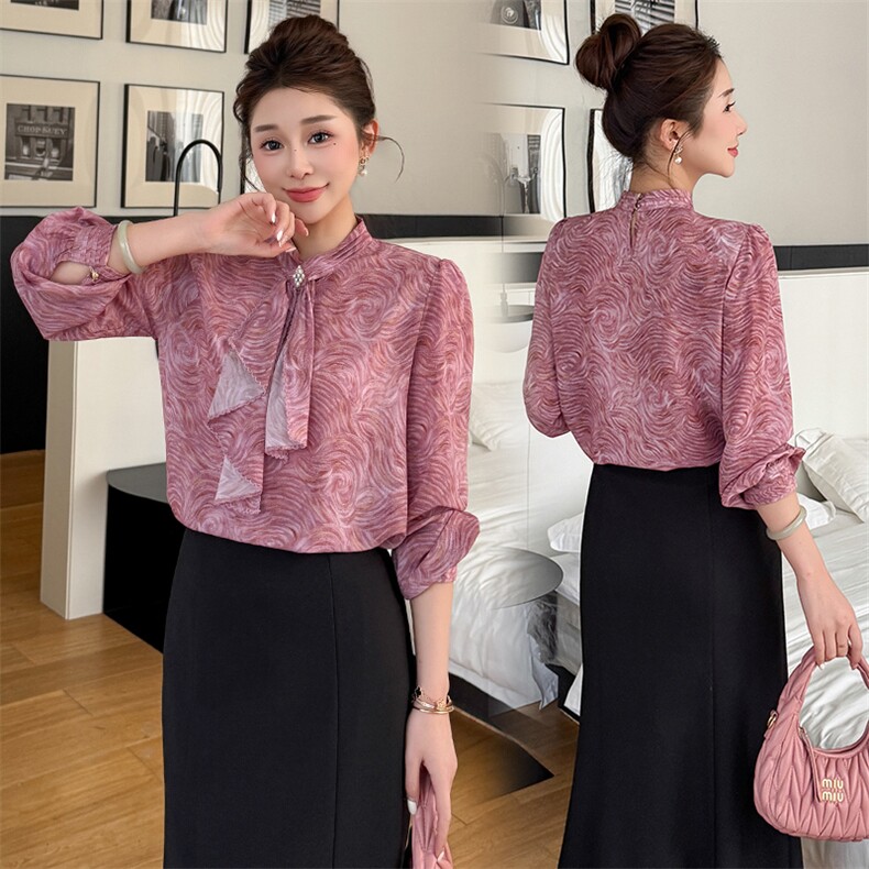 BAO现货2026春季新款时尚气质优雅立领减龄显瘦长袖百搭衬衣，女装衬衫，火爆靓佳人