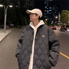 2023冬季加厚潮牌宽松棉服男ins菱形格棒球领情侣装W2374-P78，男装棉衣，星座512-2
