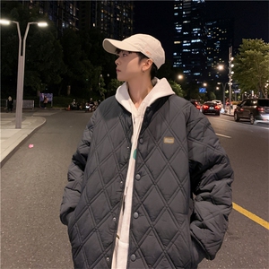 2023冬季加厚潮牌宽松棉服男ins菱形格棒球领情侣装 W2374-P78图片